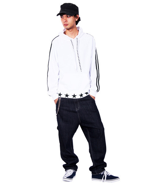 ８(eight)（エイト）の「星柄 ライン プルオーバー パーカー スウェット （パーカー・メンズ・ホワイト/ブラック/ピンク・MEDIUM/LARGE）」の15枚目の写真