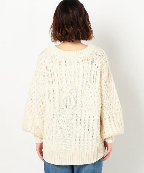 Another Edition(アナザーエディション)の「ケーブルパッチPO ◆(ニット/セーター・レディース・ネイビー/オフホワイト/ベージュ/ライム・FREE)」の5枚目の写真