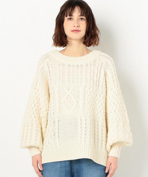 Another Edition(アナザーエディション)の「ケーブルパッチPO ◆(ニット/セーター・レディース・ネイビー/オフホワイト/ベージュ/ライム・FREE)」の6枚目の写真