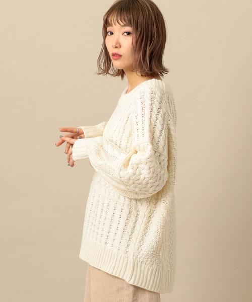 Another Edition（アナザーエディション）の「ケーブルパッチPO ◆（ニット/セーター・レディース・オフホワイト/ライム/ネイビー/ベージュ・FREE）」の14枚目の写真