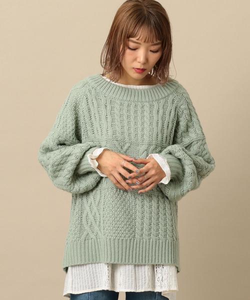 Another Edition(アナザーエディション)の「ケーブルパッチPO ◆(ニット/セーター・レディース・ネイビー/オフホワイト/ベージュ/ライム・FREE)」の21枚目の写真