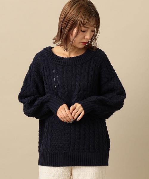 Another Edition(アナザーエディション)の「ケーブルパッチPO ◆(ニット/セーター・レディース・ネイビー/オフホワイト/ベージュ/ライム・FREE)」の8枚目の写真