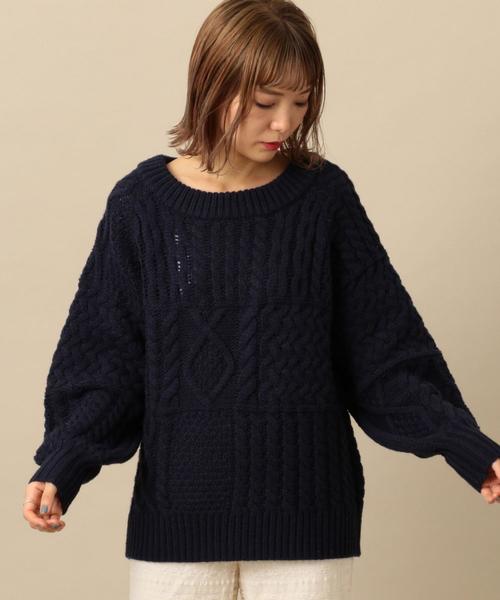 Another Edition(アナザーエディション)の「ケーブルパッチPO ◆(ニット/セーター・レディース・ネイビー/オフホワイト/ベージュ/ライム・FREE)」の9枚目の写真