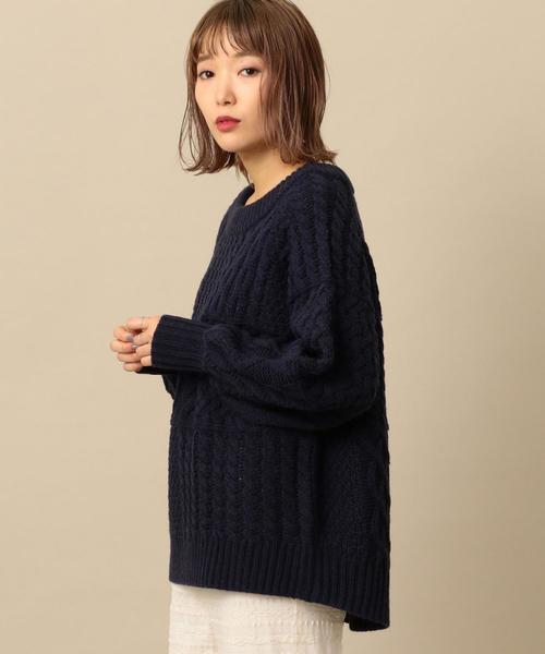 Another Edition(アナザーエディション)の「ケーブルパッチPO ◆(ニット/セーター・レディース・ネイビー/オフホワイト/ベージュ/ライム・FREE)」の10枚目の写真