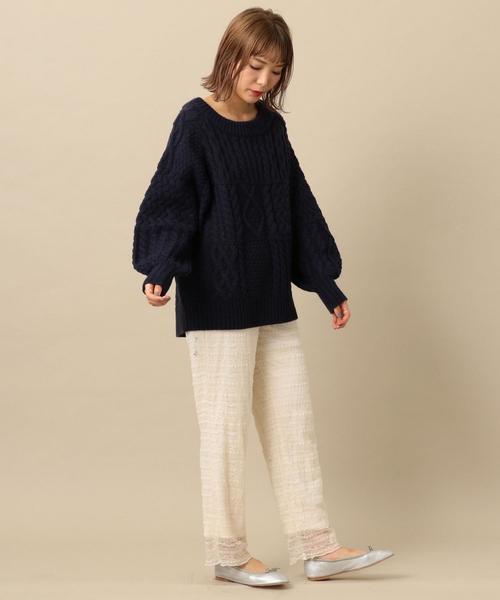 Another Edition(アナザーエディション)の「ケーブルパッチPO ◆(ニット/セーター・レディース・ネイビー/オフホワイト/ベージュ/ライム・FREE)」の13枚目の写真