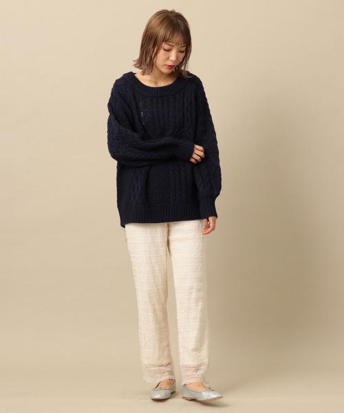 Another Edition(アナザーエディション)の「ケーブルパッチPO ◆(ニット/セーター・レディース・ネイビー/オフホワイト/ベージュ/ライム・FREE)」の7枚目の写真