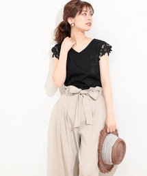 natural couture | フラワーレース袖きれいめプルオーバー(Tシャツ/カットソー)