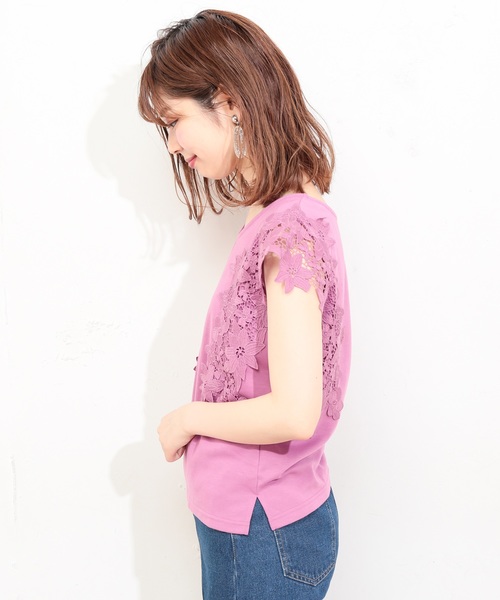 natural couture（ナチュラルクチュール）の「フラワーレース袖きれいめプルオーバー（Tシャツ/カットソー・レディース・ブラック/オフホワイト/ベージュ/ピンク・FREE）」の21枚目の写真