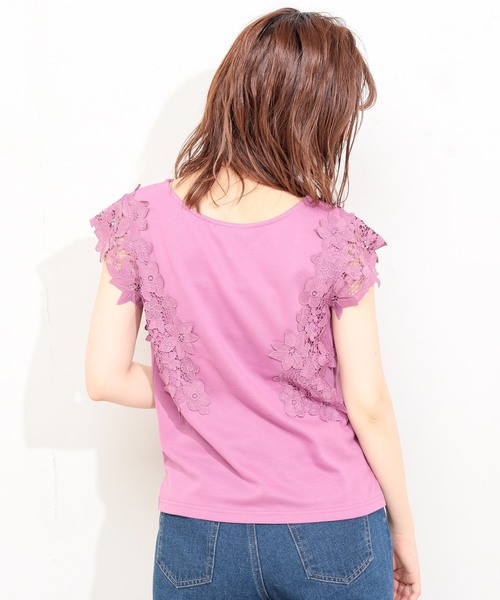 natural couture（ナチュラルクチュール）の「フラワーレース袖きれいめプルオーバー（Tシャツ/カットソー・レディース・ブラック/オフホワイト/ベージュ/ピンク・FREE）」の22枚目の写真