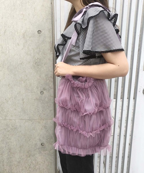 one after another NICE CLAUP（ワンアフターアナザーナイスクラップ）の「チュールボリュームBAG（ショルダーバッグ・レディース・アイボリー/グレー系その他/ピンク系その他・FREE）」の3枚目の写真