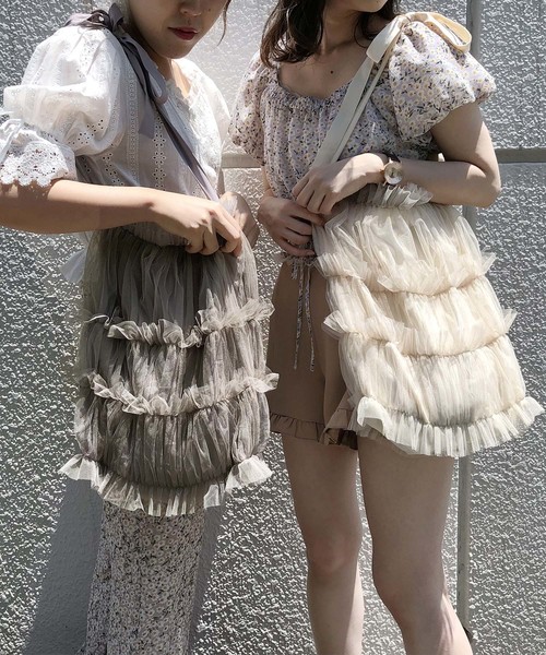 one after another NICE CLAUP（ワンアフターアナザーナイスクラップ）の「チュールボリュームBAG（ショルダーバッグ・レディース・アイボリー/グレー系その他/ピンク系その他・FREE）」の7枚目の写真