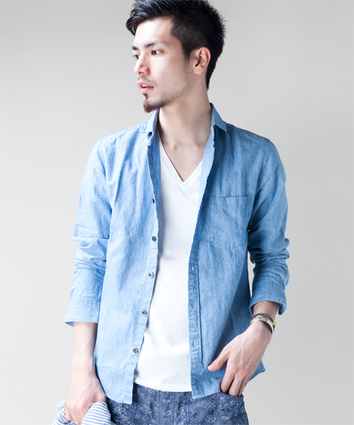 NANO universe（ナノユニバース）の「ダンガリーホリゾンタルシャツ（シャツ/ブラウス・メンズ・インディゴブルー/ネイビー/ブルー/サックスブルー・SMALL/MEDIUM/LARGE）」の2枚目の写真