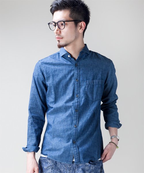 NANO universe（ナノユニバース）の「ダンガリーホリゾンタルシャツ（シャツ/ブラウス・メンズ・インディゴブルー/ネイビー/ブルー/サックスブルー・SMALL/MEDIUM/LARGE）」の3枚目の写真