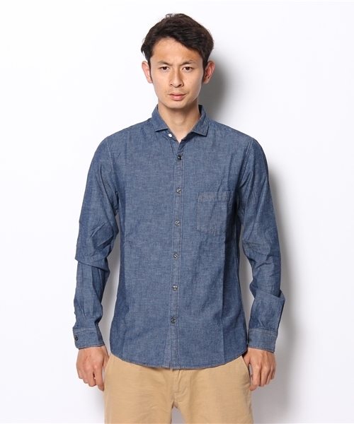 NANO universe（ナノユニバース）の「ダンガリーホリゾンタルシャツ（シャツ/ブラウス・メンズ・インディゴブルー/ネイビー/ブルー/サックスブルー・SMALL/MEDIUM/LARGE）」の5枚目の写真