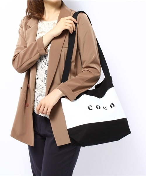 coen（コーエン）の「coenロゴキャンバスポストマンショルダーバッグ（ショルダーバッグ・レディース・ブラック/ナチュラル・フリー）」の3枚目の写真