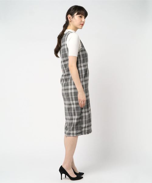 セール】タータンチェック柄フロントボタンジャンパースカート