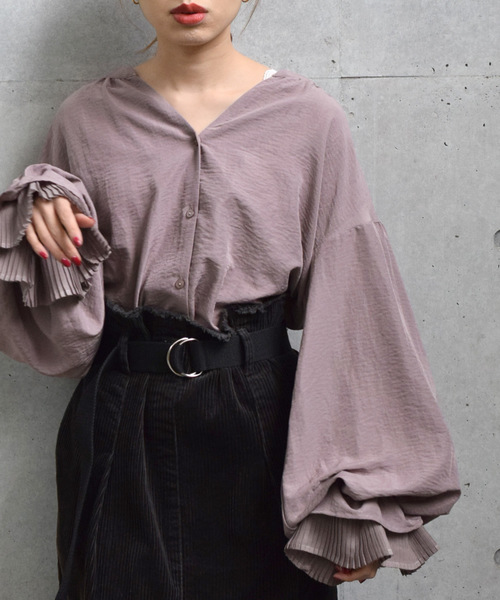 w closet(ダブルクローゼット)の「袖プリーツシャツブラウス(シャツ/ブラウス・レディース・ベージュ/マスタード/モカ/ラベンダー・FREE)」の2枚目の写真