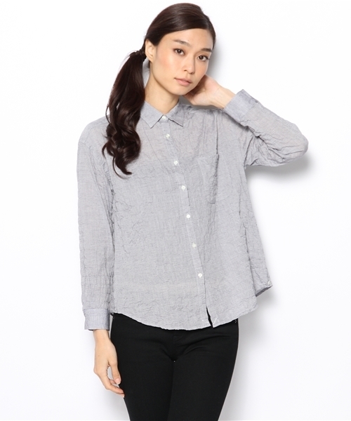 laule'a sunny side store(ラウレアサニーサイドストア)の「細ボーダー2WAYシャツ(シャツ/ブラウス・レディース・ネイビー/ホワイト/ブラック・FREE)」の1枚目の写真