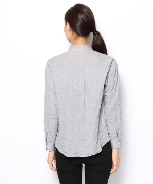 laule'a sunny side store(ラウレアサニーサイドストア)の「細ボーダー2WAYシャツ(シャツ/ブラウス・レディース・ネイビー/ホワイト/ブラック・FREE)」の6枚目の写真