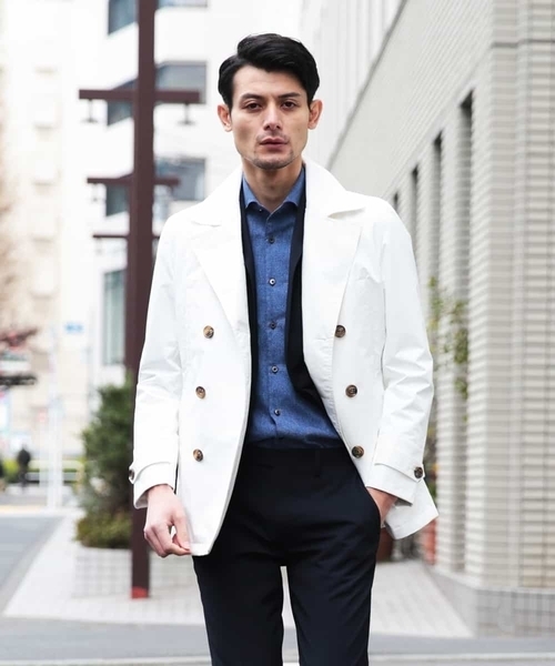MICHEL KLEIN HOMME (ミッシェルクランオム)の「スプリングコート(SEATECH)(ピーコート・メンズ・ホワイト/ネイビー・MEDIUM/LARGE/X-LARGE/48/46/51)」の2枚目の写真