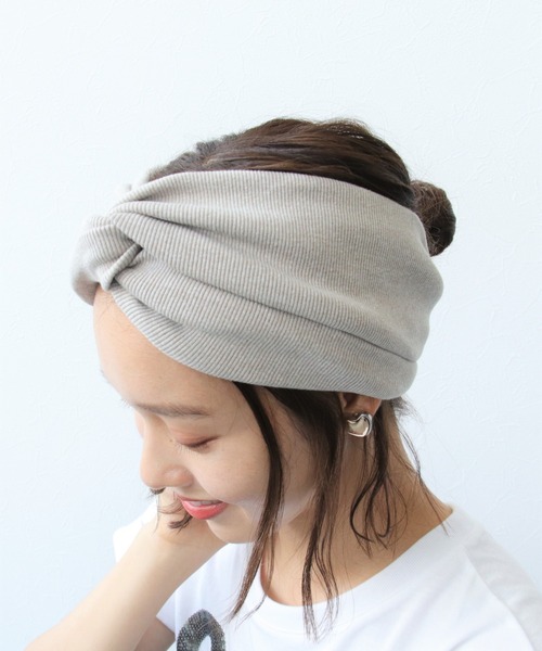 Three Four Time（ｽﾘｰﾌｫｰﾀｲﾑ）の「リブカット幅広ターバン（ヘアバンド・レディース・ブラック/ベージュ/グレー・FREE）」の11枚目の写真