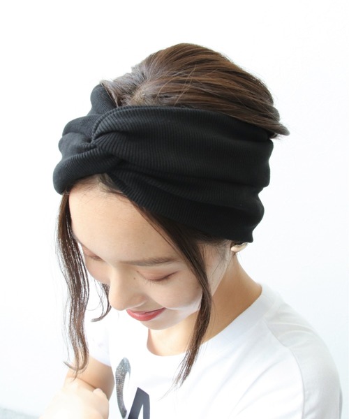 Three Four Time（ｽﾘｰﾌｫｰﾀｲﾑ）の「リブカット幅広ターバン（ヘアバンド・レディース・ブラック/ベージュ/グレー・FREE）」の7枚目の写真