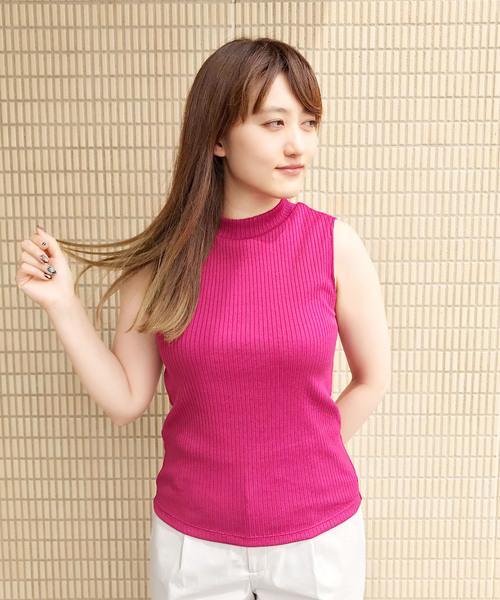 A/C DESIGN BY ALPHA CUBIC（エーシーデザインバイアルファキュービック）の「【WEB&一部店舗限定】モックネックノースリーブプルオーバー（Tシャツ/カットソー・レディース・ピンク/オフホワイト/マスタード/ブルー/ブラック・M size/L size）」の11枚目の写真