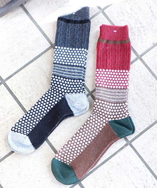 ANONYMOUSISM（アノニマスイズム）の「ANONYMOUSISM　チェスナットJQクルー（ソックス/靴下・メンズ・ブラック/モスグリーン/ライトブラウン/ネイビー/ブラウン・25cm～27cm/23cm～25cm）」の2枚目の写真