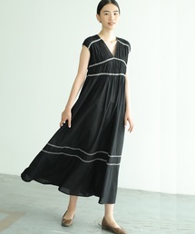 スモッキング刺繍ロングマキシワンピース *
