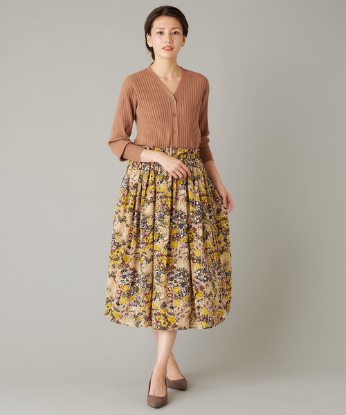 Un Dix Cors アンディコール の 割繊オータムフラワープリントスカート スカート Wear