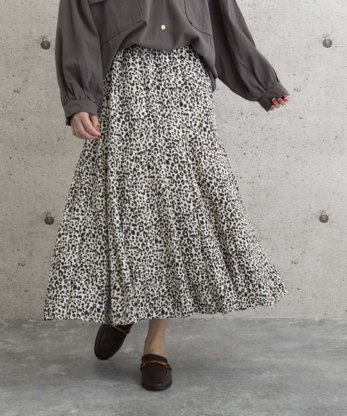 Jewelobe(ジュエローブ)の「レオパードギャザースカート(スカート)」|オフホワイト