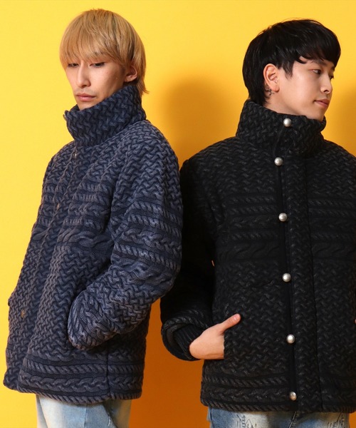 BAYBLO(ベイブロ)の「【ユニセックス】ケーブルニット中綿スタンドジャケット(RMS)【WEARISTA】着用アイテム(ダウンジャケット/コート)」|ネイビー