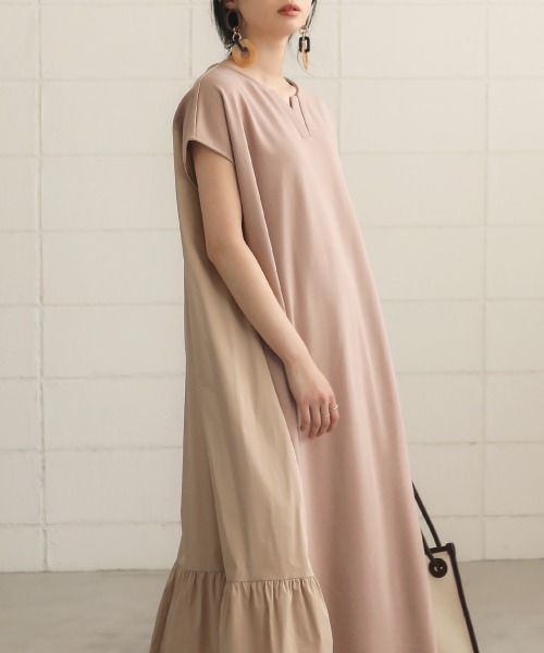 Bab（バブ）の「【WEB限定】スウェットバックシャンティアードロングワンピース（ワンピース・レディース・ベージュ/ライトグレー/ブラック/ライトブルー/チャコールグレー・FREE）」の4枚目の写真