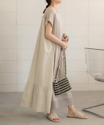 Bab | 【WEB限定】スウェットバックシャンティアードロングワンピース/フレンチスリーブスキッパーネック/カットソーワンマイル(ワンピース)