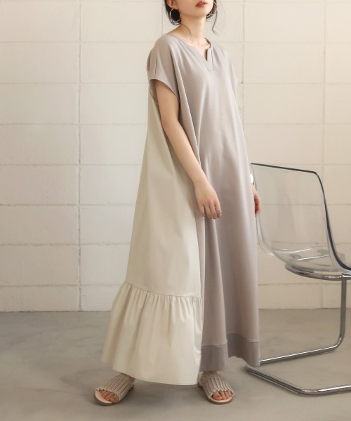 Bab（バブ）の「【WEB限定】スウェットバックシャンティアードロングワンピース（ワンピース・レディース・ベージュ/ライトグレー/ブラック/ライトブルー/チャコールグレー・FREE）」の7枚目の写真