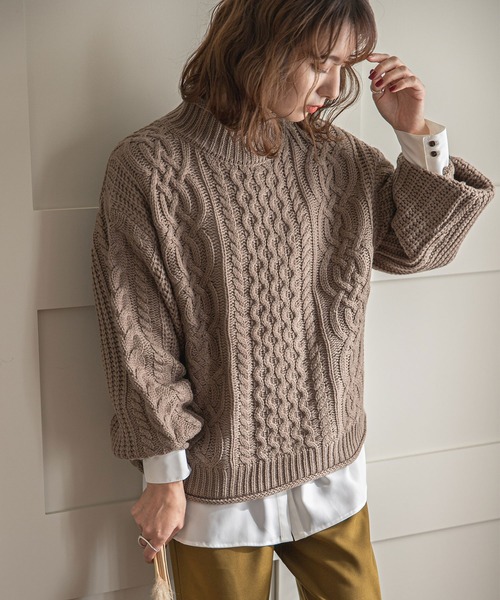 rectangle（レクタングル）の「モックネックケーブルニット（ニット/セーター・レディース・ブラック/ベージュ/オリーブ/オレンジ/ナチュラル/モカ/ライトオリーブ/レッド/ピンク/イエロー・FREE）」の22枚目の写真