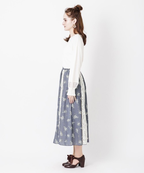 axes femme スカート 水色 紺 ネイビー パッチワーク 花柄 フラワー axes femme スカート 水色 紺 ネイビー パッチワーク 花柄
