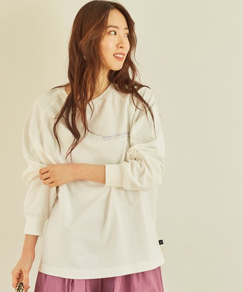 KANGOL EXTRA COMFORT(カンゴールエクストラコンフォート)の「ラグランスリーブ ロングTシャツ(Tシャツ/カットソー・レディース・ライトベージュ/オフホワイト/クリーム/ブラック・LL/M/L)」の2枚目の写真