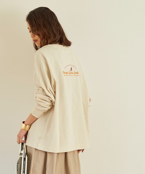KANGOL EXTRA COMFORT(カンゴールエクストラコンフォート)の「ラグランスリーブ ロングTシャツ(Tシャツ/カットソー・レディース・ライトベージュ/オフホワイト/クリーム/ブラック・LL/M/L)」の4枚目の写真