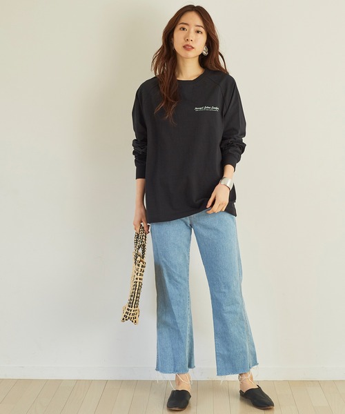KANGOL EXTRA COMFORT(カンゴールエクストラコンフォート)の「ラグランスリーブ ロングTシャツ(Tシャツ/カットソー・レディース・ライトベージュ/オフホワイト/クリーム/ブラック・LL/M/L)」の8枚目の写真