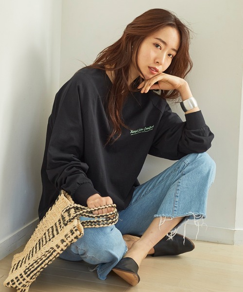 KANGOL EXTRA COMFORT(カンゴールエクストラコンフォート)の「ラグランスリーブ ロングTシャツ(Tシャツ/カットソー・レディース・ライトベージュ/オフホワイト/クリーム/ブラック・LL/M/L)」の14枚目の写真