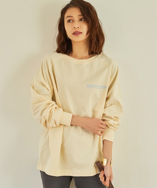 KANGOL EXTRA COMFORT(カンゴールエクストラコンフォート)の「ラグランスリーブ ロングTシャツ(Tシャツ/カットソー・レディース・ライトベージュ/オフホワイト/クリーム/ブラック・LL/M/L)」の9枚目の写真