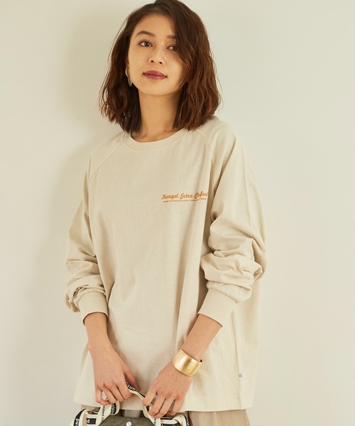 KANGOL EXTRA COMFORT(カンゴールエクストラコンフォート)の「ラグランスリーブ ロングTシャツ(Tシャツ/カットソー・レディース・ライトベージュ/オフホワイト/クリーム/ブラック・LL/M/L)」の7枚目の写真