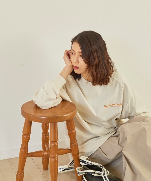 KANGOL EXTRA COMFORT(カンゴールエクストラコンフォート)の「ラグランスリーブ ロングTシャツ(Tシャツ/カットソー・レディース・ライトベージュ/オフホワイト/クリーム/ブラック・LL/M/L)」の13枚目の写真