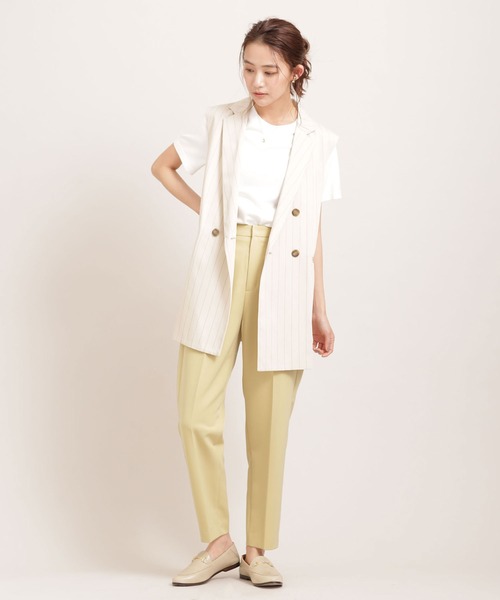 NANO universe（ナノユニバース）の「アジャストマジック 吸水速乾 センタープレスパンツ（スラックス・レディース・ピンク/ライトイエロー/ライトベージュ・38/36）」の8枚目の写真