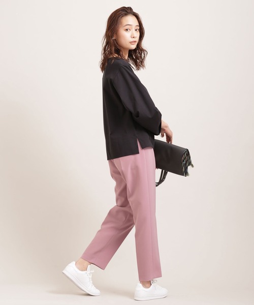 NANO universe（ナノユニバース）の「アジャストマジック 吸水速乾 センタープレスパンツ（スラックス・レディース・ピンク/ライトイエロー/ライトベージュ・38/36）」の4枚目の写真