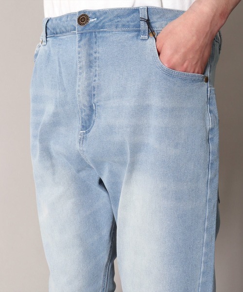 藍染デニムサルエルパンツ 大きなポケット付き