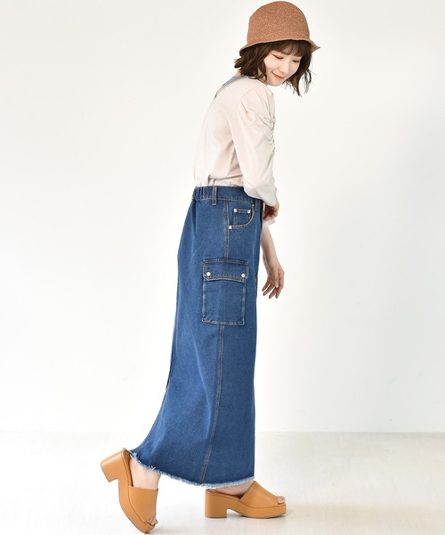 RETRO GIRL（レトロガール）の「カーゴポケットロングスカート（スカート・レディース・ダークブルー/オフホワイト/グリーン/ブラック・FREE）」の17枚目の写真