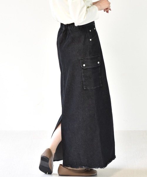 RETRO GIRL（レトロガール）の「カーゴポケットロングスカート（スカート・レディース・ダークブルー/オフホワイト/グリーン/ブラック・FREE）」の21枚目の写真