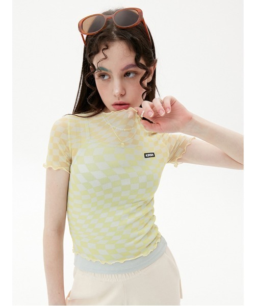 KIRSH(キルシー)の「『KIRSH/キルシー』WAVE STITCH CROP T-SHIRT KH/ウエーブステッチクロップド丈 半袖Tシャツ(Tシャツ/カットソー・レディース・ブラウン/アイボリー・FREE)」の2枚目の写真